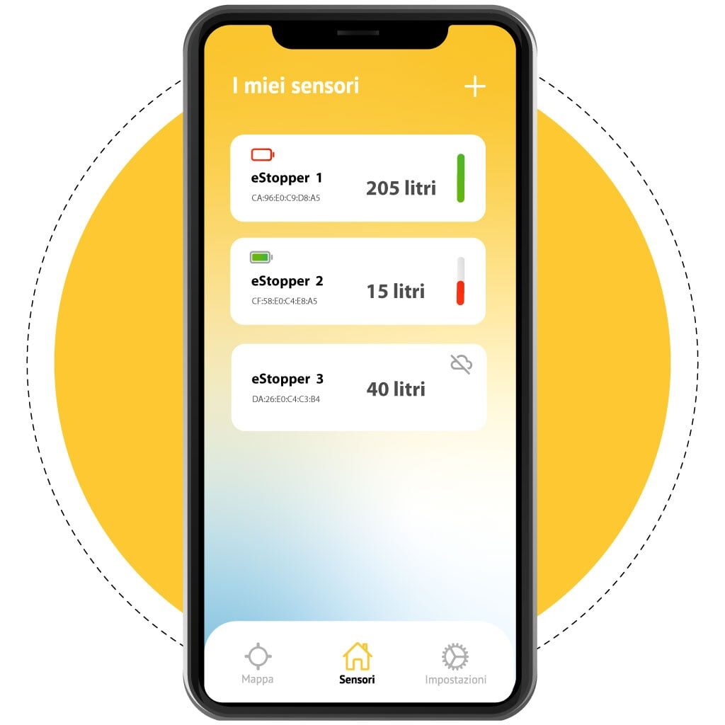 elenco dei sensori configurati all'interno dell'app eStopper